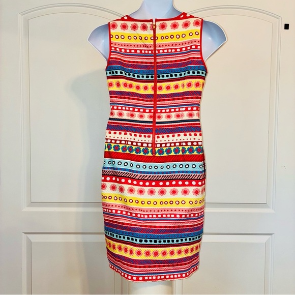 Talbots Flowers & Stripes Shift Dress Sz 8 Textured Cotton Spring Summer Retro - Picture 5 of 8